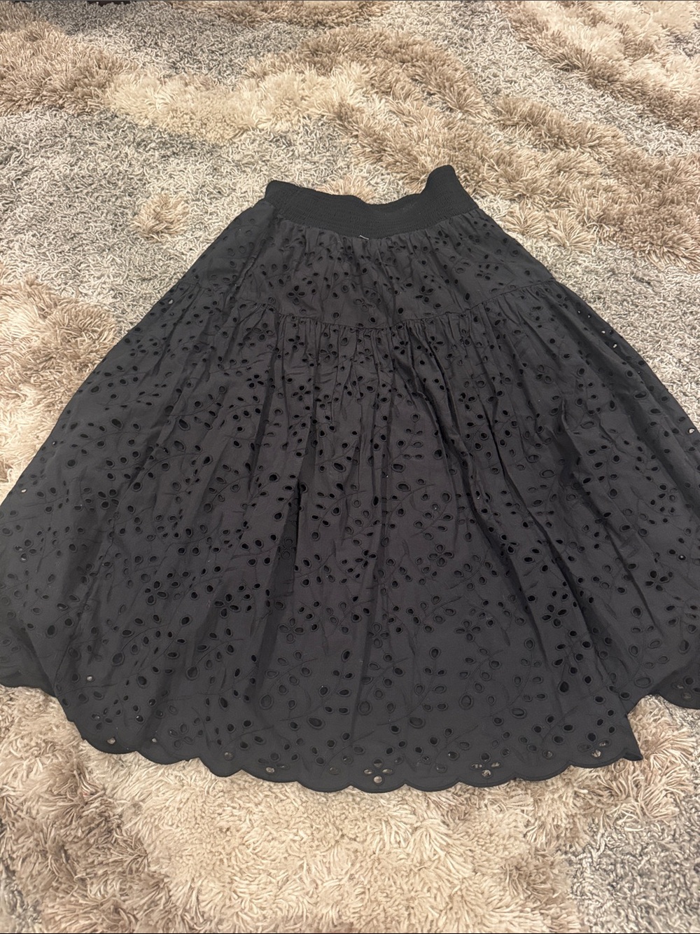 Caslon Black Eyelet Scalloped Midi Skirt